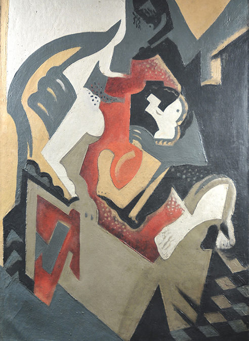 Mujer sentada – Composición con mancha roja
